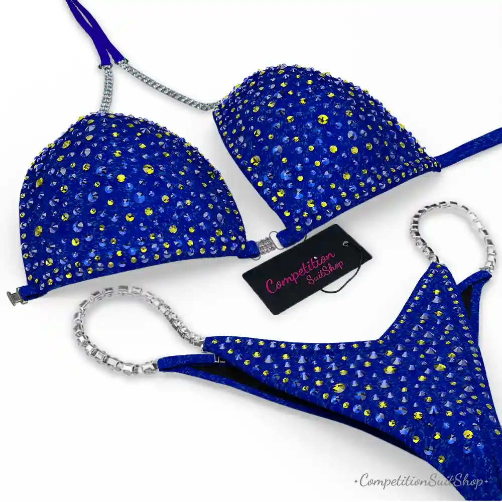 Yellow & Blue Scatter on Blue Bikini Competition Suit (BM143-8)
